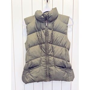 Add Down Gorpcore Puffer Vest Women Olive Green Quilted Full Zip Utility Outdoor